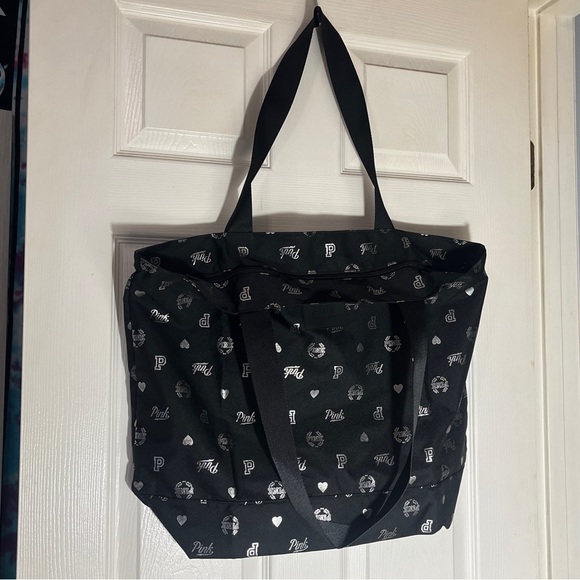 Victoria’s Secret PINK logo and heart tote in black and shimmery silver NEW - Picture 6 of 9